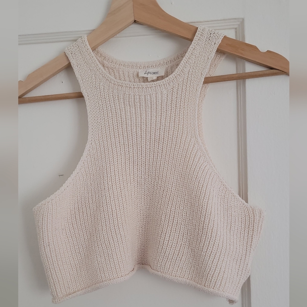 Cream High Neck Knit Crop Tank